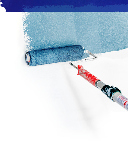 A painter uses a paint roller to paint a wall